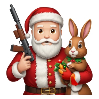 Santa holding a gun shooting a turkey and rabbit sticker