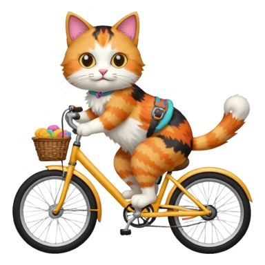 Calico cat riding a bike sticker