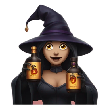 evil witch holding two hennessy bottles sticker