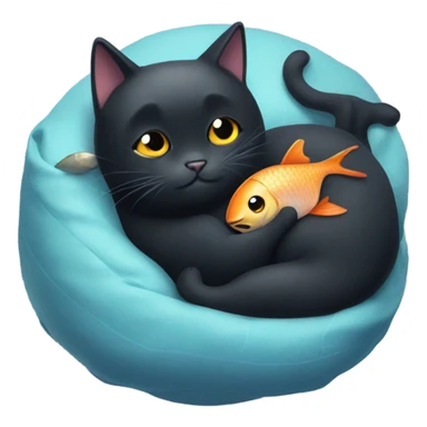 Black Cat snuggling with a fish friend sticker