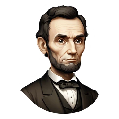 Cinematic Realistic Abraham Lincoln Portrait Emoji, depicted as a stoic iconic statesman with a tall dignified silhouette and thoughtful expression, rendered with detailed textures and dramatic historical lighting that captures his timeless presence. sticker