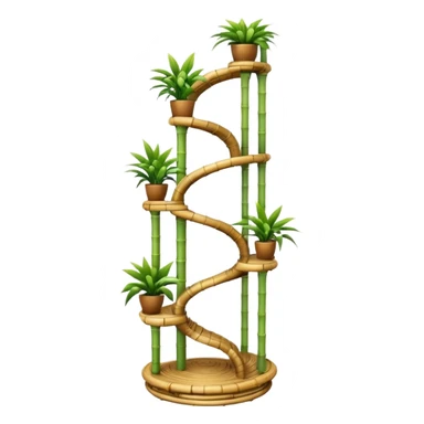 Large futuristic multi-tier multi-level spiral step plant rack constructed from thin bamboo poles  sticker