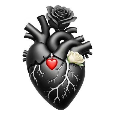 Black anatomical heart with white rose on top without leaves  sticker