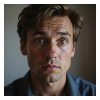 realistic face showing suspicion with raised eyebrow, photorealistic style sticker