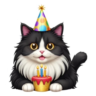 Fluffy black long haired cat birthday sticker