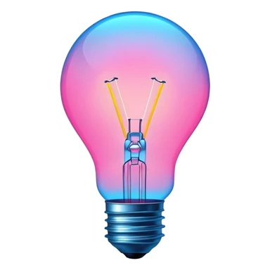 neon lightbulb glowing blue and pink with soft glossy highlight and modern minimal shape sticker
