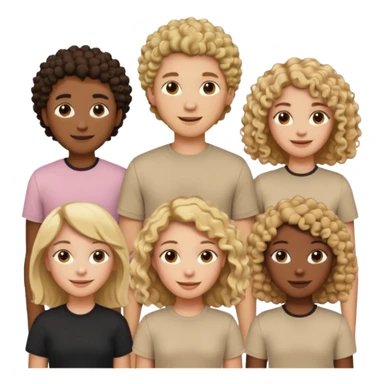 group of people  together ; men and women with brown, blonde, black hair- short hair, long hair and curly hairr wearing beige shirts aesthetic no collar, brown people, white people, black people sticker