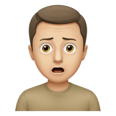 generate an emoji of Vladimir Zelensky in a khaki T-shirt. the emotion of intense surprise from fear. 4 different options sticker