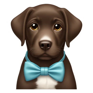 Chocolate labrador cute puppy with small white patch of fur on chest and topaz bow tie  sticker