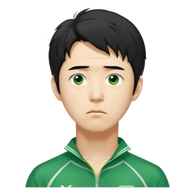 Seong Gi-hun : A tall, slim man with messy, unkempt black hair and tired eyes, showing signs of stress, Green player tracksuit, Around 40s sticker
