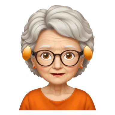 OLD LADY IN KITCHEN OUTFIT ORANGE DRESS, GLASSES. WHITE HAIR , AOROM BUSHY HAIR sticker