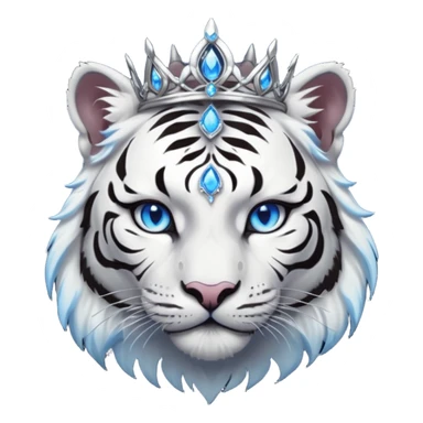 ESO Female white/black tiger khajiit leader of the umbral rose, glowing blue eyes, glowing blue 'third eye' gem; shadow gem silver tiara sticker