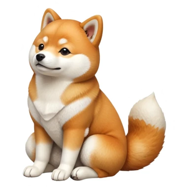 cinematic-[shiba inu]-realistic-full-body-sitting-emoji,-tail-resting-loosely-beside-its-paws,-head-tilted-dramatically, -fluffy-[orange white]-fur,-simplified-yet-realistic-focused-features,-highly-detailed,-glowing-with-an-almost-sarcastic-glow sticker
