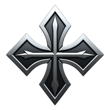 Emoji, dark futuristic cross, symmetrical geometric shape, black metal, gothic cyber aesthetic, minimal flat design, sharp edges, centered, transparent background do not use any other colors but metal and black sticker