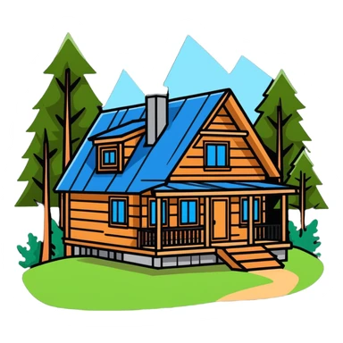 wooden cabin retreat under construction nestled in nature sticker