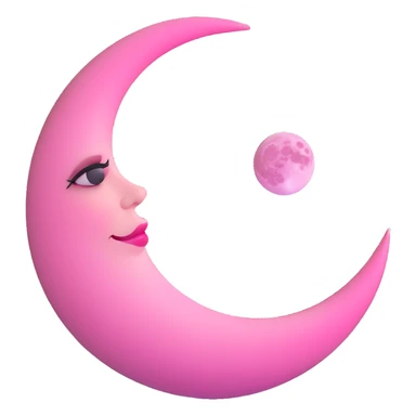 minimal 3D gothic moon with pink crescent, simple and mysterious sticker