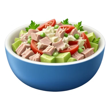 a bowl of tuna salad with visible celery and mayo, simple, clear sticker