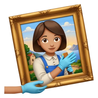 person restoring old painting. sticker