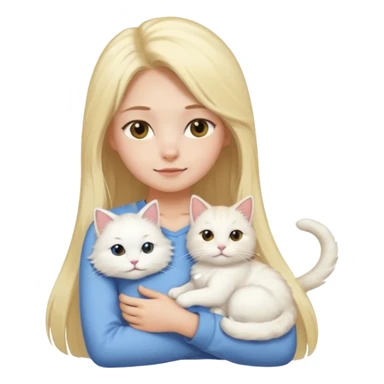 a girl with long blonde hair and a white fluffy cat lying on her left shoulder and neck, emoji style, suitable for Discord and Slack sharing sticker