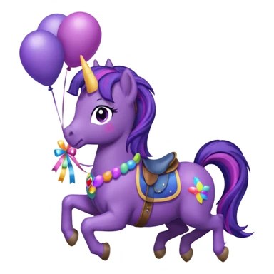 twillight sparkle mlp holding colorful balloons tied to its saddle, looking cheerful. sticker