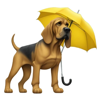 Full body blue and yellow bloodhound in the rain with an umbrella. sticker