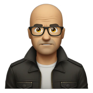 Angry bald man glasses, leather jacket sticker