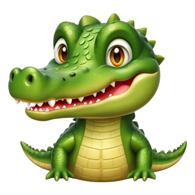Cinematic Realistic Cute Crocodile Portrait Emoji, Head tilted playfully and inquisitively, featuring a robust, well-defined build with intricately detailed, glossy olive-green scales and a surprisingly endearing face with round, sparkling eyes full of unexpected charm, rendered with lifelike texture and natural highlights, high shine, affectionate and spirited, styled with a touch of wild whimsy, soft glowing outline, capturing the essence of a mischievous yet lovable crocodile that seems poised to snap playfully out of the screen into your arms! sticker