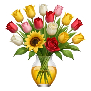 A mix bouquet of red, yellow and white roses, Sunflowers and white and pink Tulips sticker