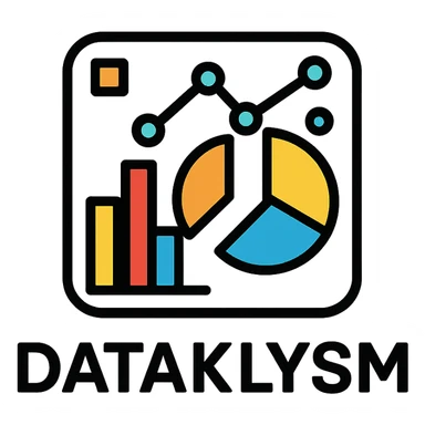 modern bold icon logo for DATAKLYSM featuring abstract data visualization elements, geometric shapes, tech-inspired color palette, minimalist, memorable, suitable for digital branding sticker