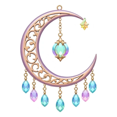glossy Pastel iridescent crystal crescent damask moon suncatcher sticker