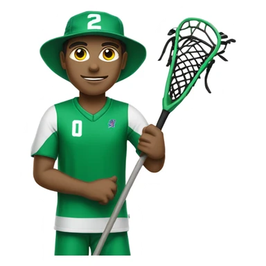 No glasses and mountain in Jersey coach with Green and white clothing hat with  lacrosse coach with stick  sticker