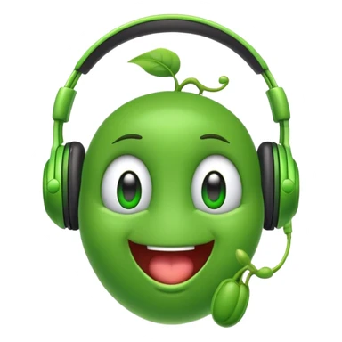 excited green pea with headphones sticker