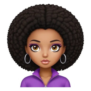 pretty bratz girl, dark ami dark brown afro, dark brown eyes, black eyeliner, deep brown skin sticker