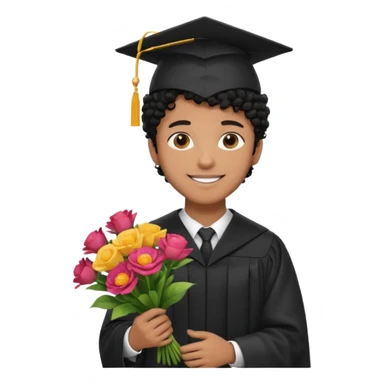Graduated Students, Male,  brown skin, black curly hair, wearing graduation cap, holding bouquet of flowers
 sticker