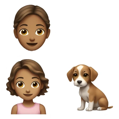 young girl with brown hair holding a light brown puppy with a white spot under chin sticker