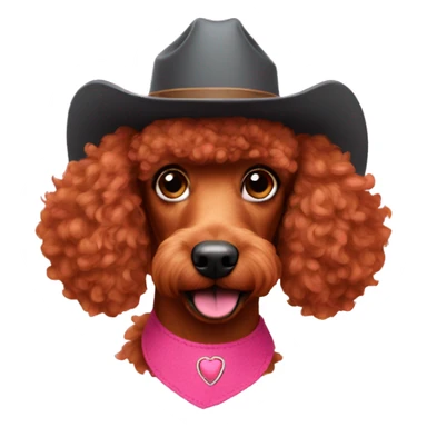Red poodle with a pink cowboy hat sticker