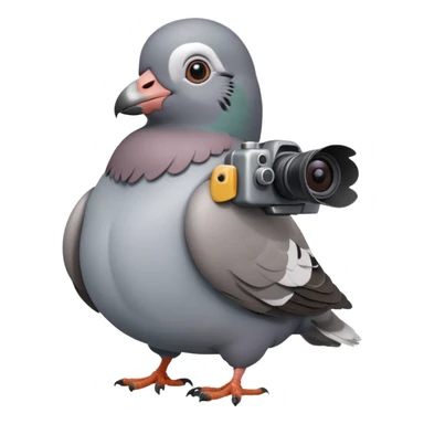 a chubby pigeon with a camera strapped to its chest, glancing side to side sticker