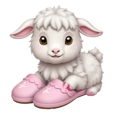 a baby goat emoji wearing pastel pink chunky slippers sticker