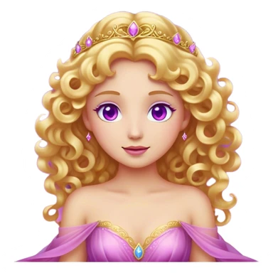 Cinematic Stunning Aurora Portrait Emoji, Ethereal in her flowing pink gown, golden curls shimmering, soft violet eyes filled with serenity, an enchanting glow surrounding her, capturing the beauty of a princess lost in a dream! sticker