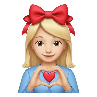 una ragazza bionda liscia con un fiocco in testa che fa un cuore con le mani sticker