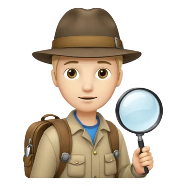 Explorer young man with hat and magnifying glass and backpack, portrait sticker
