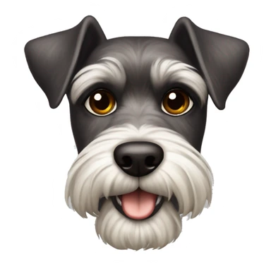 Schnauzer dog with dark brown eyes, super pointed  and a plaque in bone form that says HUMA sticker