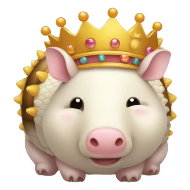 White chubby round armadillo pig panda centipede armadillo wearing a crown sticker