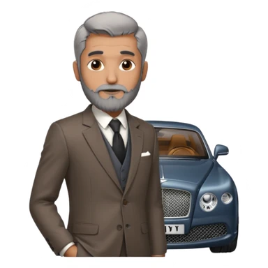 Dyed black gray hair  frencb beard graying indian guy in suit with a bentley names professor bw tlt sticker