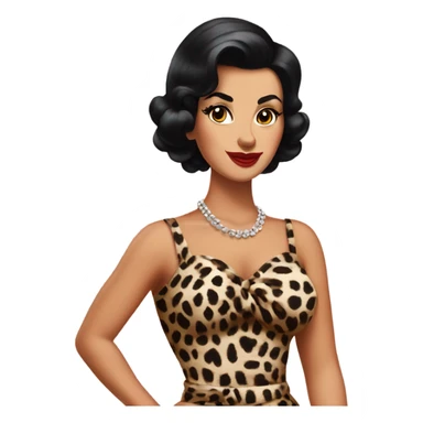 pin up tanned woman with black hair in a 50s leopard dress sticker