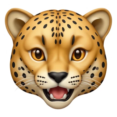 An emoji of a cheetah face roaring or growling, showing sharp teeth and an intense expression. The image should only be the face with no body, capturing the fierce and wild nature of the cheetah sticker