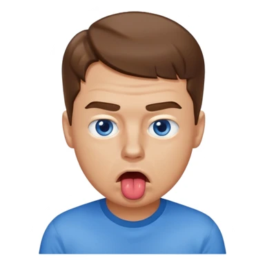 Un gars blanc brun au yeux bleu qui tire la langue sur le coter de la bouche et regarde mal sticker