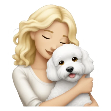 blonde girl cuddling with bichon frise dog emoji sticker