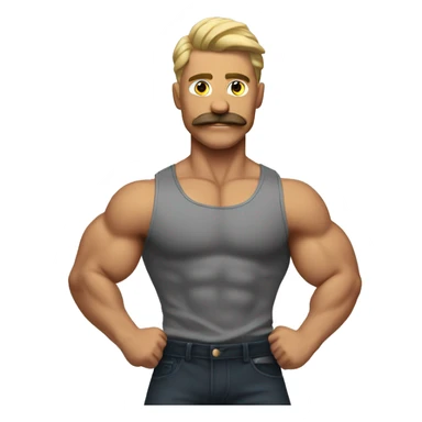 flexing muscular man with a mustache and undercut hair style sticker