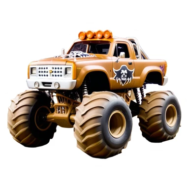 Monster Mutt - Monster Jam (Model Year: 2021) (Iconic colour: Brown with dog features) - A unique monster truck with playful, dog-inspired design cues. The vehicle is painted in warm brown tones and features subtle dog motifs (such as a stylized snout or ear shapes). It should blend the rugged power of a monster truck with quirky, endearing canine features. sticker